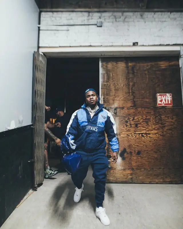 DaBaby outfit in Tennessee Titans, Nike, and New Era, 2022