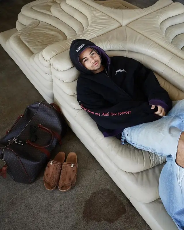 24kGoldn outfit in Vetements, Saint Laurent, and Visvim, 2022