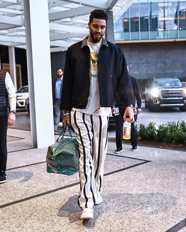 Jayson Tatum outfit in Honor The Gift, Nike, and Goyard, 2022