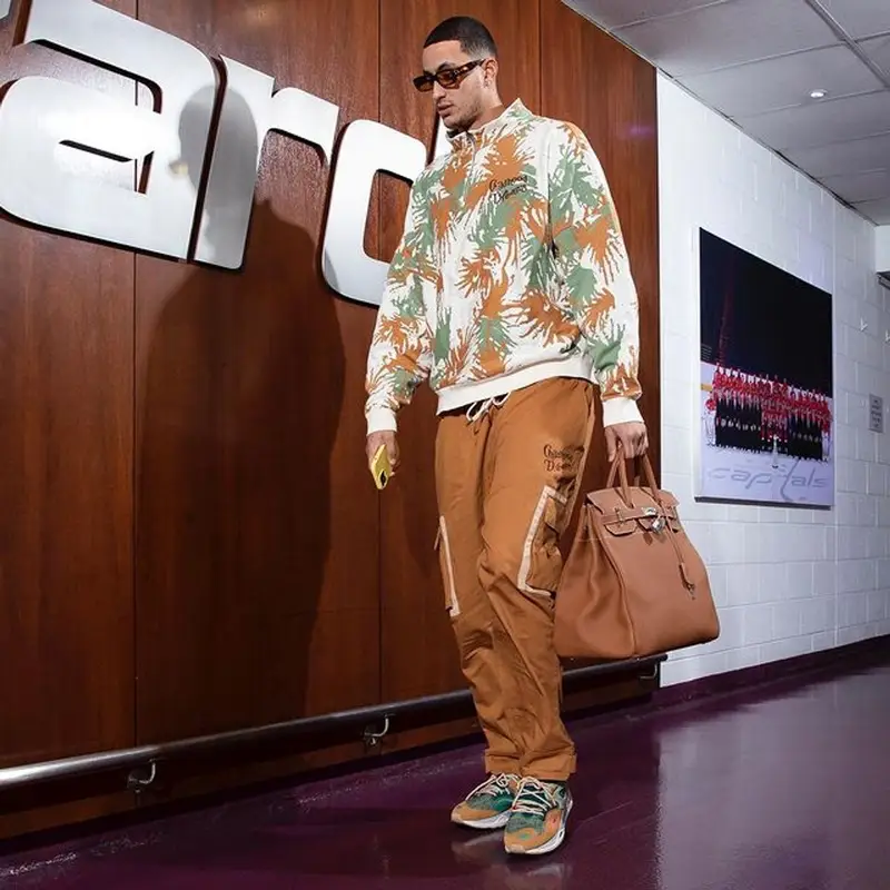Kyle Kuzma outfit in Puma, Hermes, and Childhood Dreams, 2022
