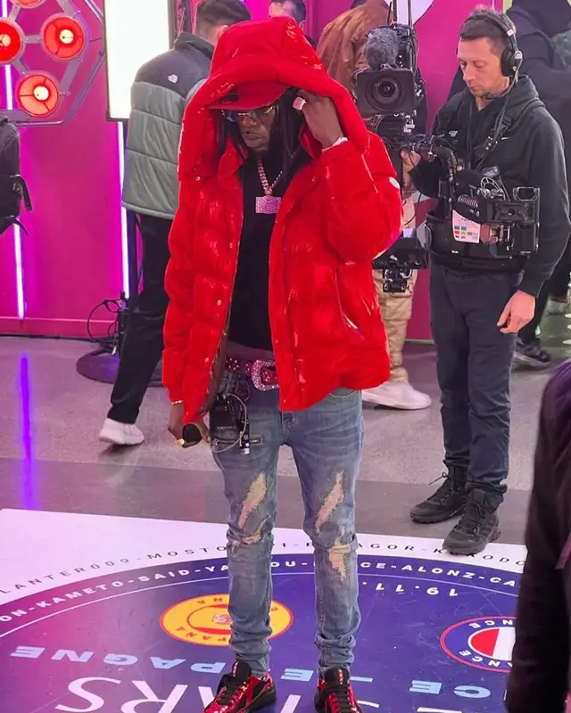 Gazo outfit in Moncler, B.B. Simon, and Cartier, 2022