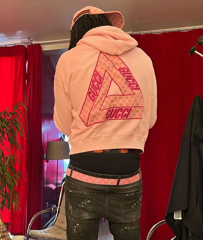 Gazo outfit in Dior, Gucci, and Palace, 2022
