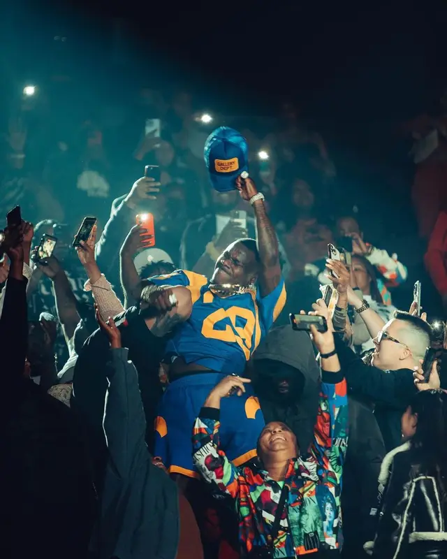 DaBaby outfit in Mitchell & Ness, Gallery Dept., and Nike, 2022