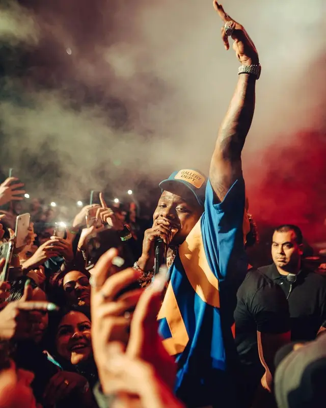 DaBaby outfit in Mitchell & Ness, Gallery Dept., and Nike, 2022