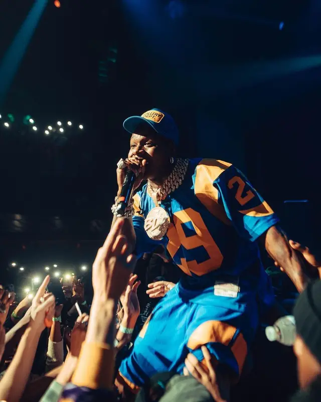 DaBaby outfit in Mitchell & Ness, Gallery Dept., and Nike, 2022