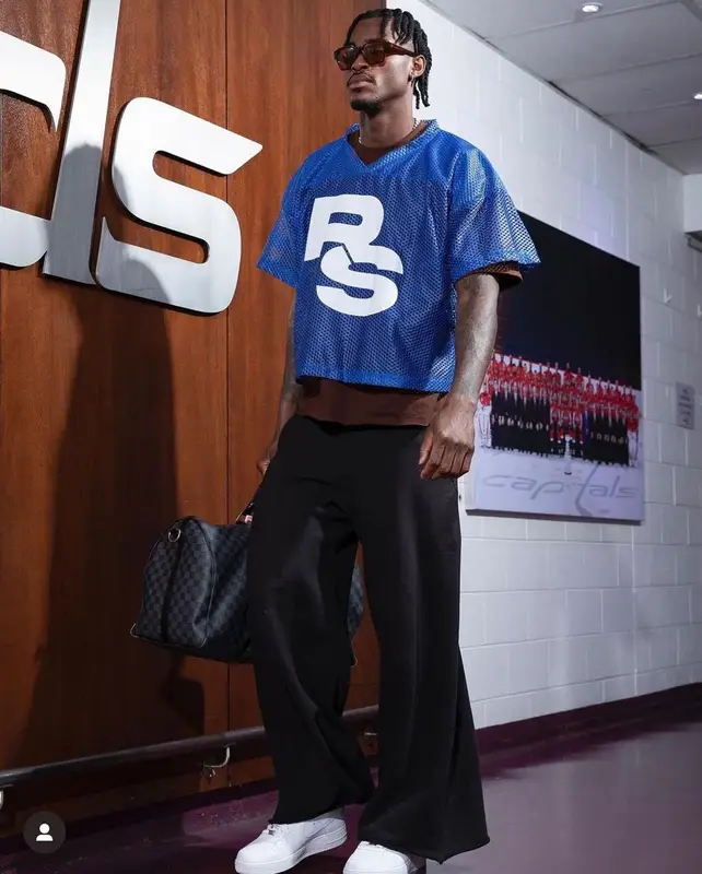Jarred Vanderbilt outfit in Vetements, Nike, and Louis Vuitton, 2022