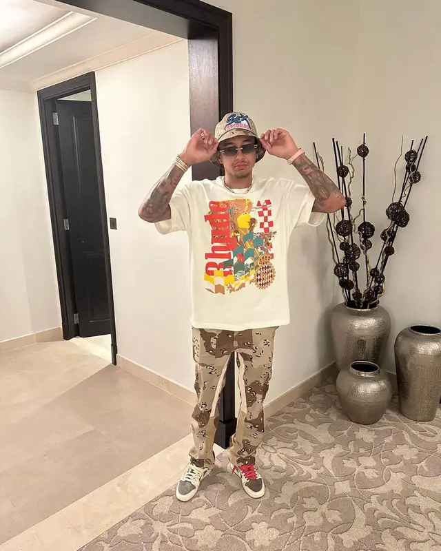 Jesse Lingard outfit in Rhude, Gallery Dept., and Chrome Hearts, 2022