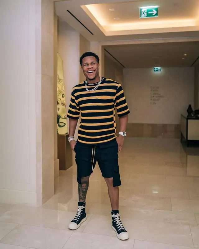 Devin Haney outfit in Marni, Rhude, and Rick Owens, 2022