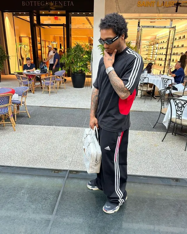 Lil Meech outfit in Adidas, Goyard, and Balenciaga, 2022