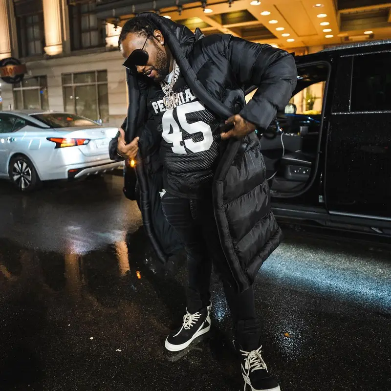 Peezy outfit in Dezdelmar, Amiri, and Rick Owens, 2022