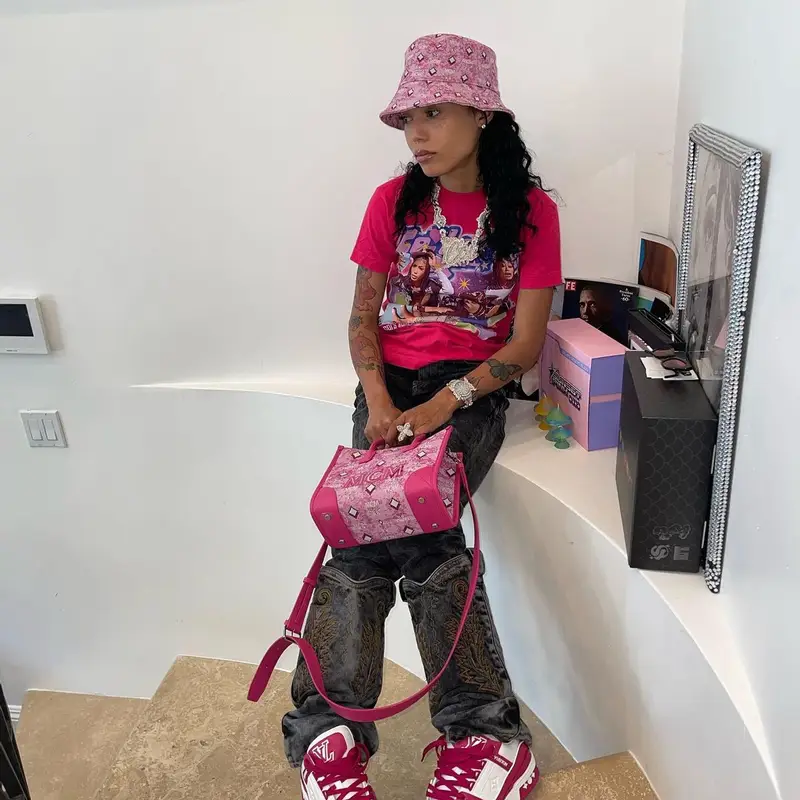 Coi Leray outfit in Y/Project, Louis Vuitton, and MCM, 2022