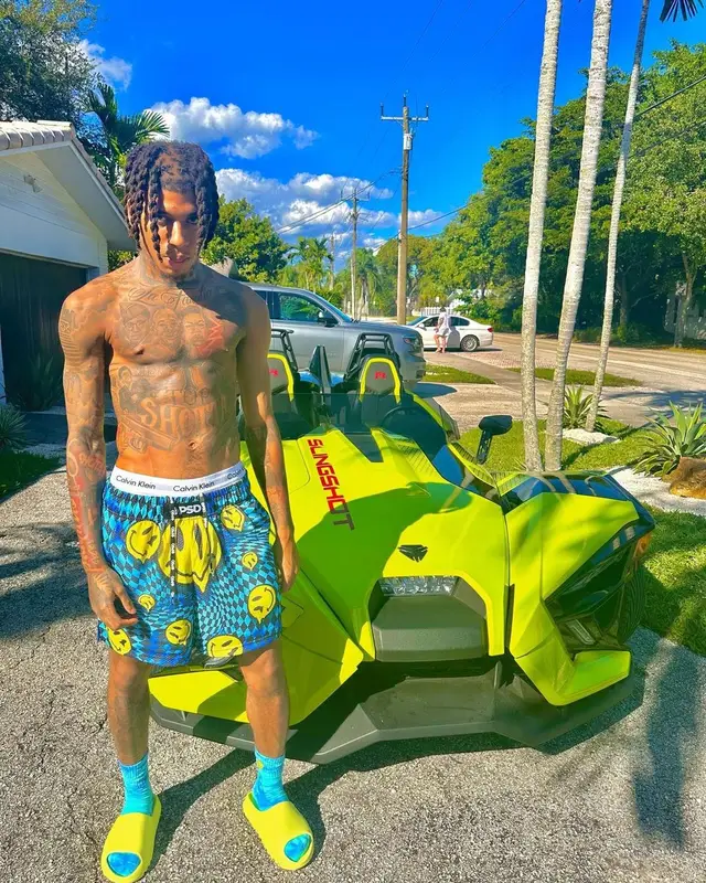 NLE Choppa outfit in PSD, Calvin Klein, and Yeezy, 2022