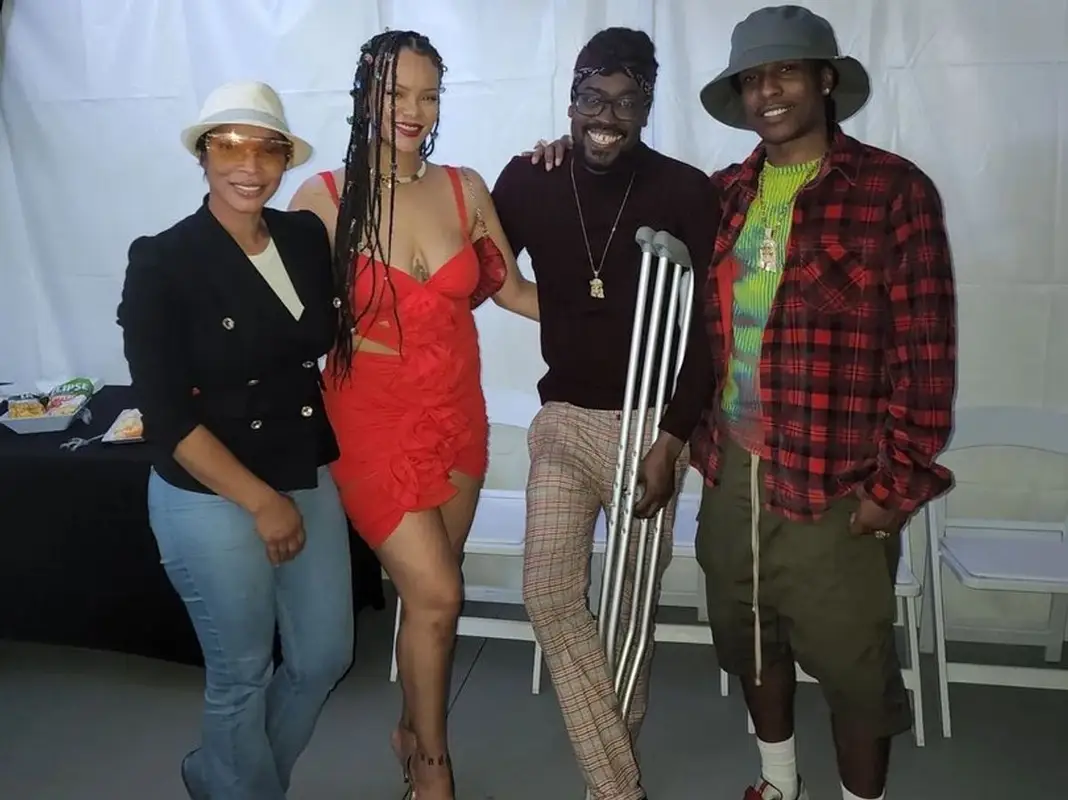 Rihanna outfit in Gucci, Magda Butrym, and Giuseppe Zanotti, 2022