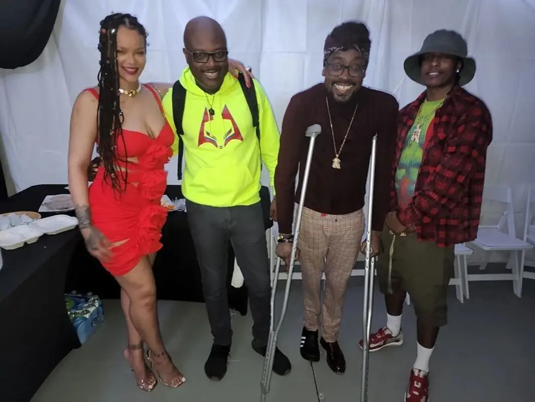 Rihanna outfit in Gucci, Magda Butrym, and Giuseppe Zanotti, 2022