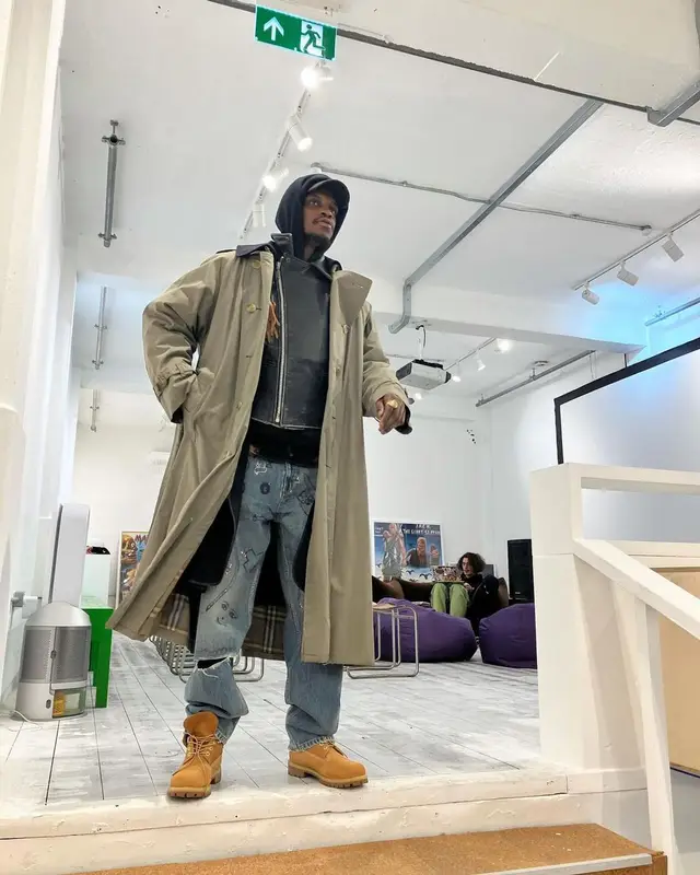 ASAP Nast outfit in Burberry, Timberland, and Balenciaga, 2022