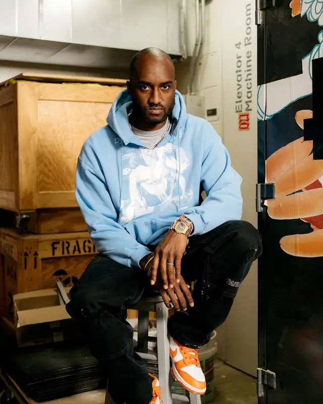 Virgil Abloh outfit in Heron Preston and Nike, 2019