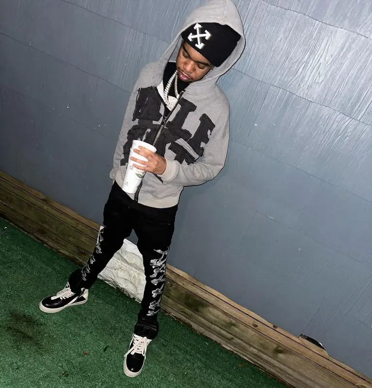 Lil Poppa outfit in Amiri, Rick Owens, and Off-White, 2022