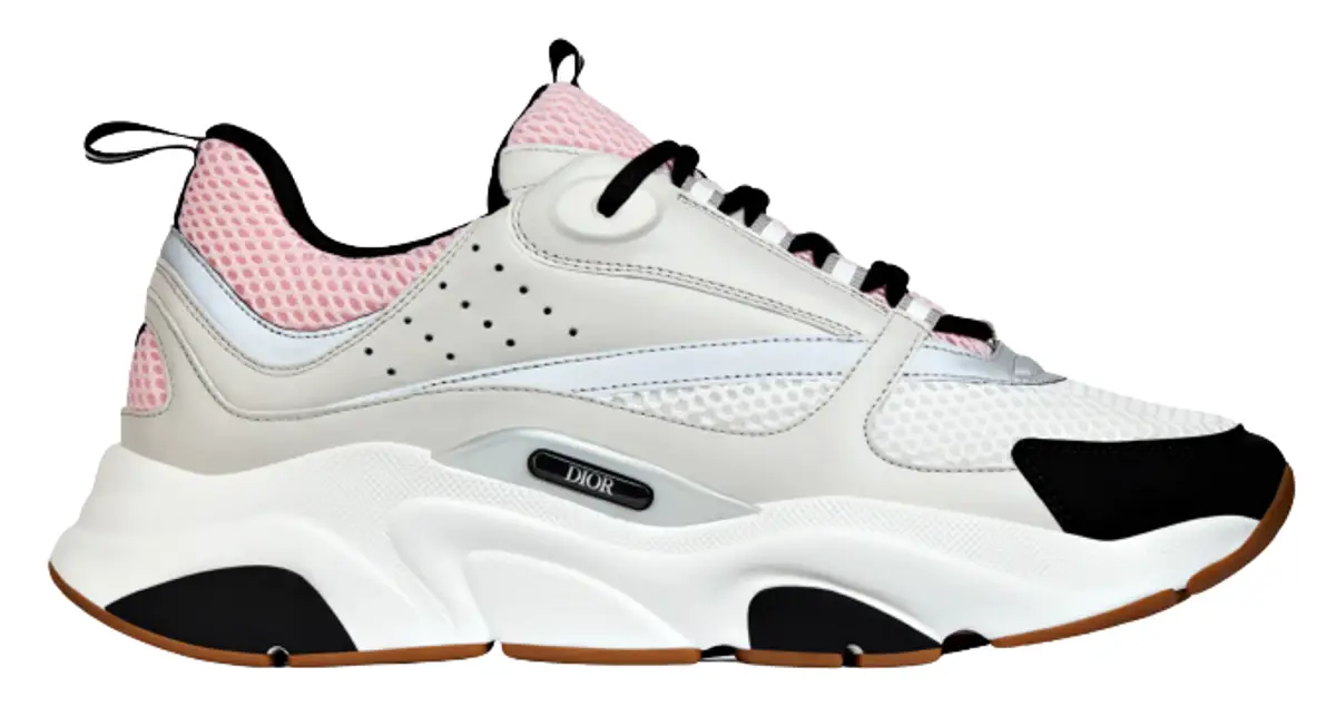 B22 Pink and White Technical Mesh with Pink and Black Calfskin Low Top  Sneakers