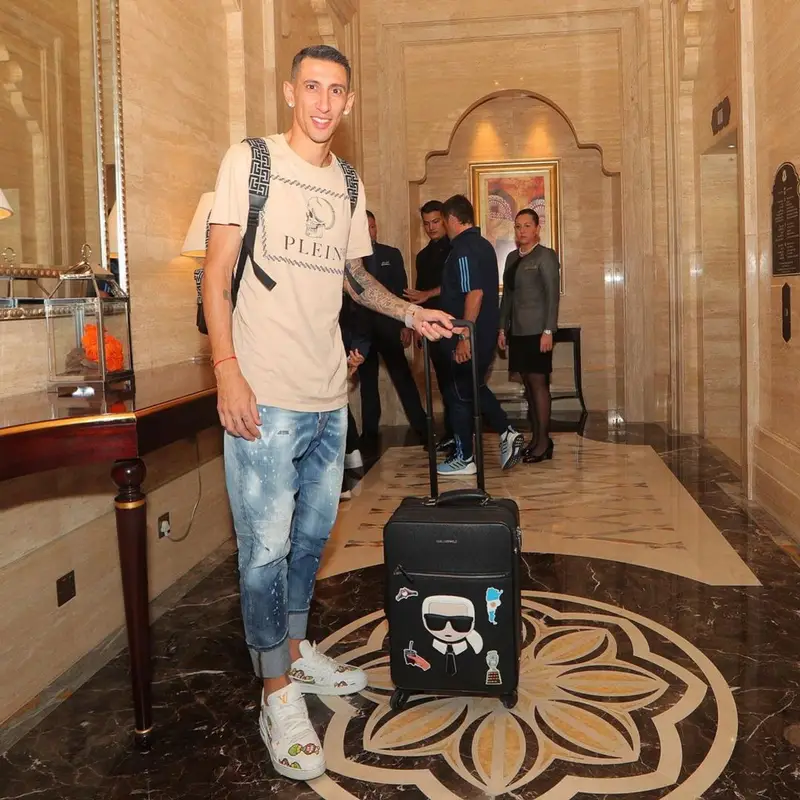 Angel Di Maria outfit in Philipp Plein, Dsquared2, and Balmain, 2022