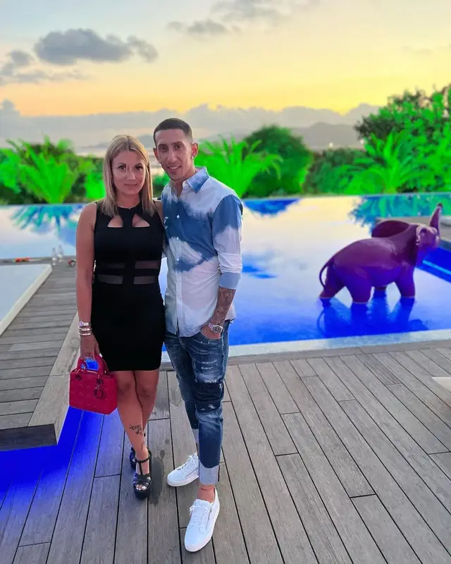 Angel Di Maria outfit in Louis Vuitton, Dsquared2, and Giuseppe Zanotti, 2022