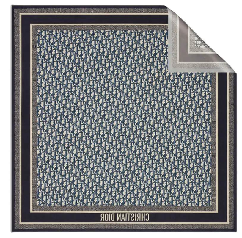 Dior Navy Blue Silk Twill Oblique Diortwin 90 Square Scarf $590