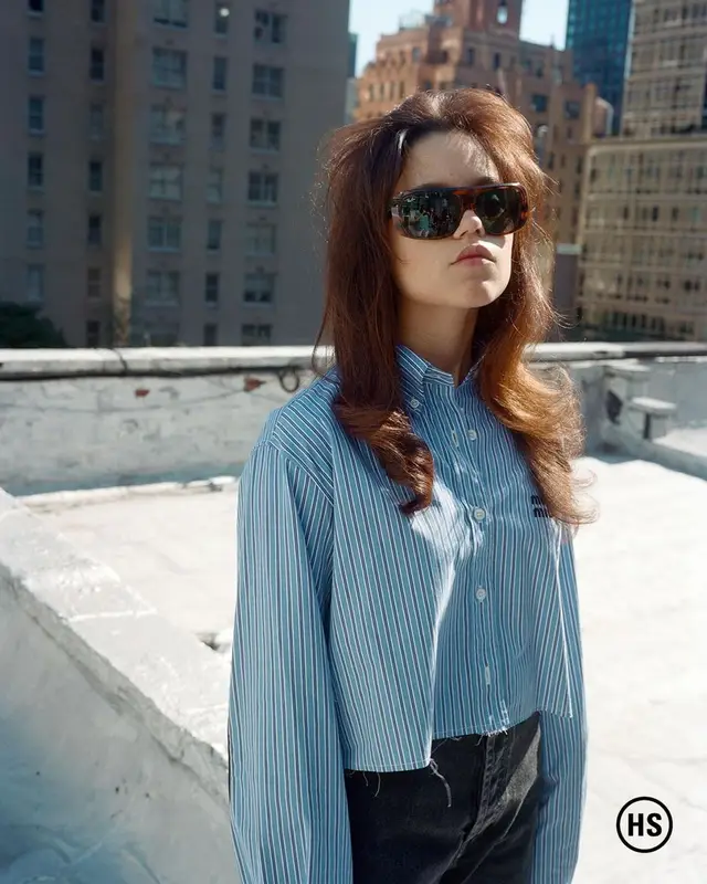 Jenna Ortega outfit in Miu Miu and Ray-Ban, 2022