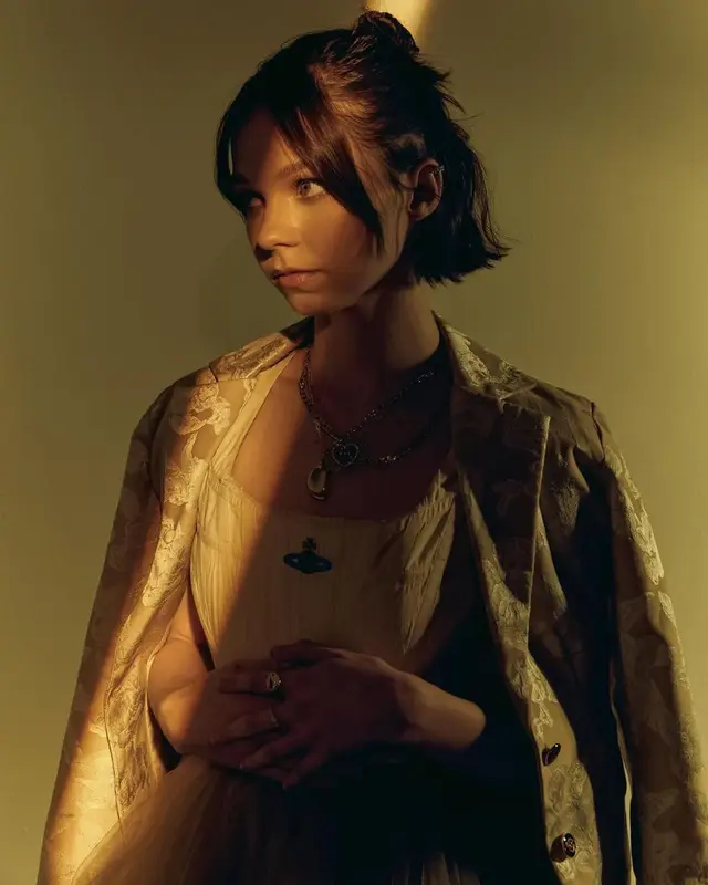Emma Myers outfit in House of Aama, Thursday, and Vivienne Westwood, 2022