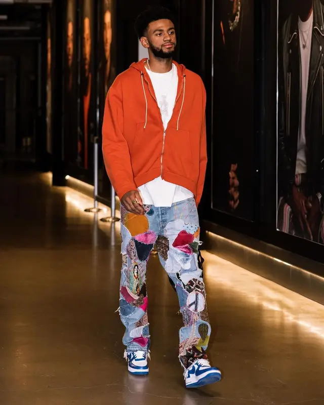 Nickeil Alexander-Walker outfit in Rick Owens, Kapital, and Louis Vuitton, 2022