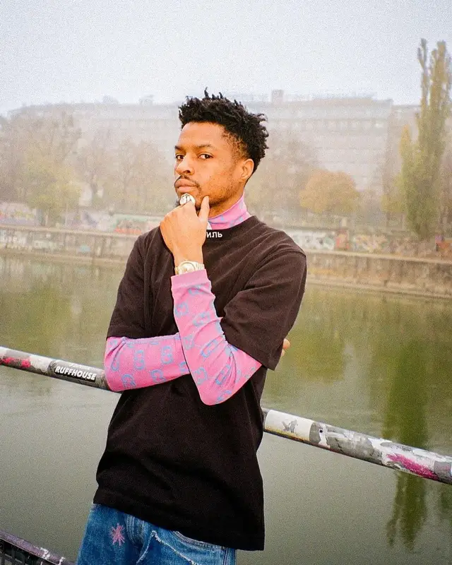 Pierre Bourne outfit in Heron Preston, Kapital, and Maison Mihara Yasuhiro, 2022