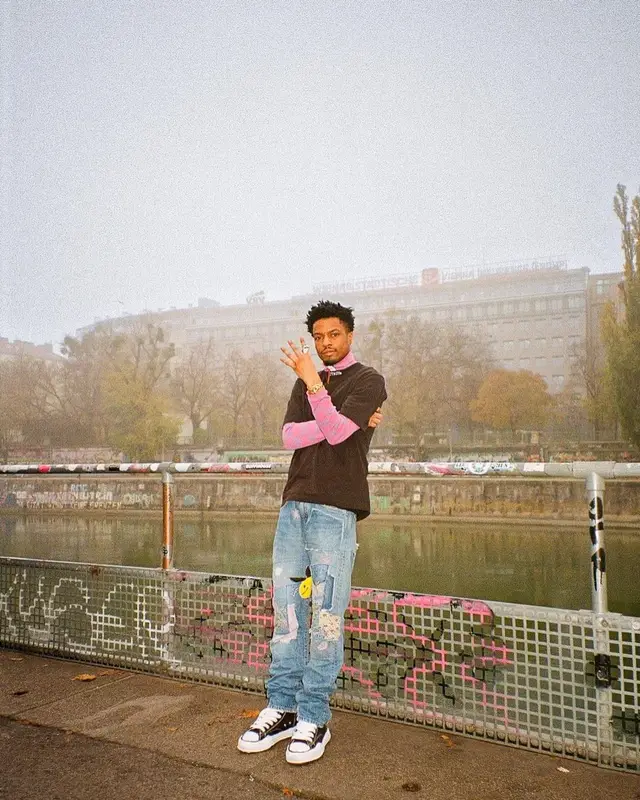 Pierre Bourne outfit in Heron Preston, Kapital, and Maison Mihara Yasuhiro, 2022