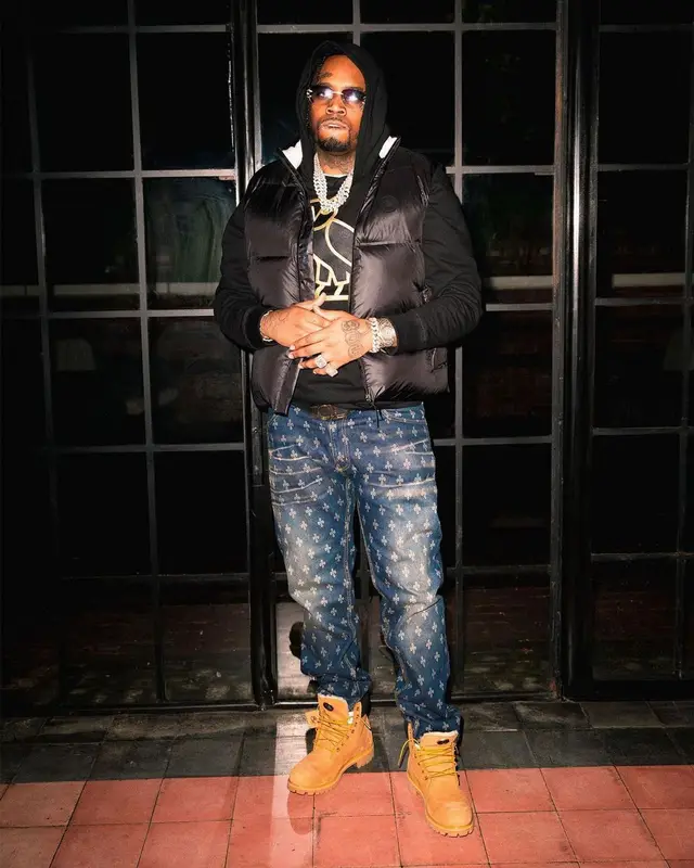 Fivio Foreign outfit in OVO and Timberland, 2022