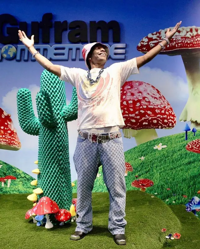 ASAP Rocky outfit in Grateful Dead, Gucci, and Prada, 2022