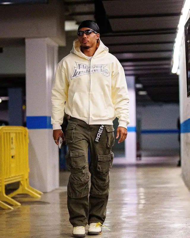 Jules Kounde outfit in Jaded London, Jordan, and Oakley, 2022