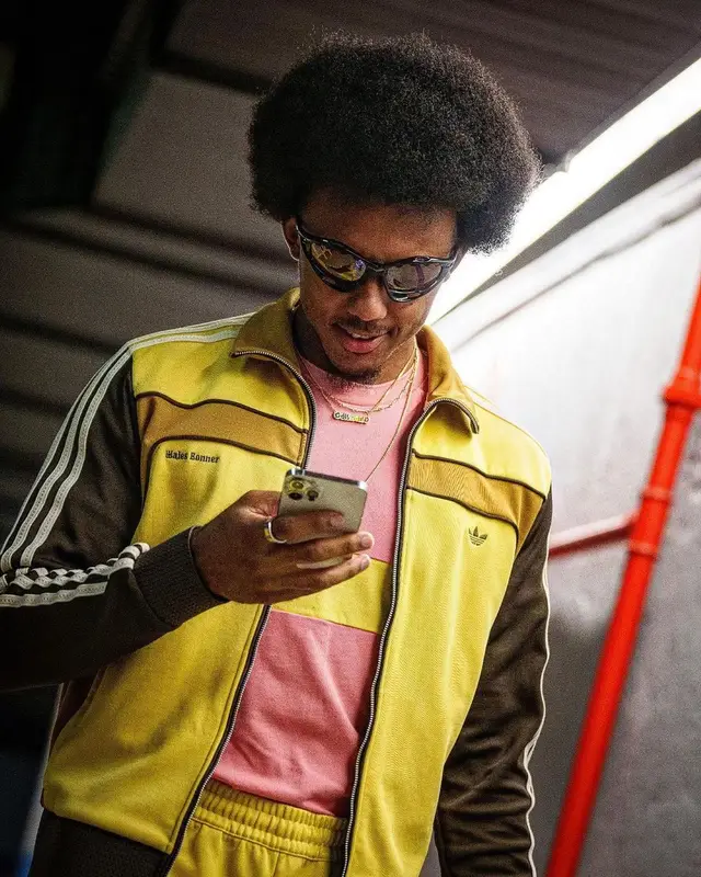 Jules Kounde outfit in Adidas, Golf Wang, and Wales Bonner, 2022