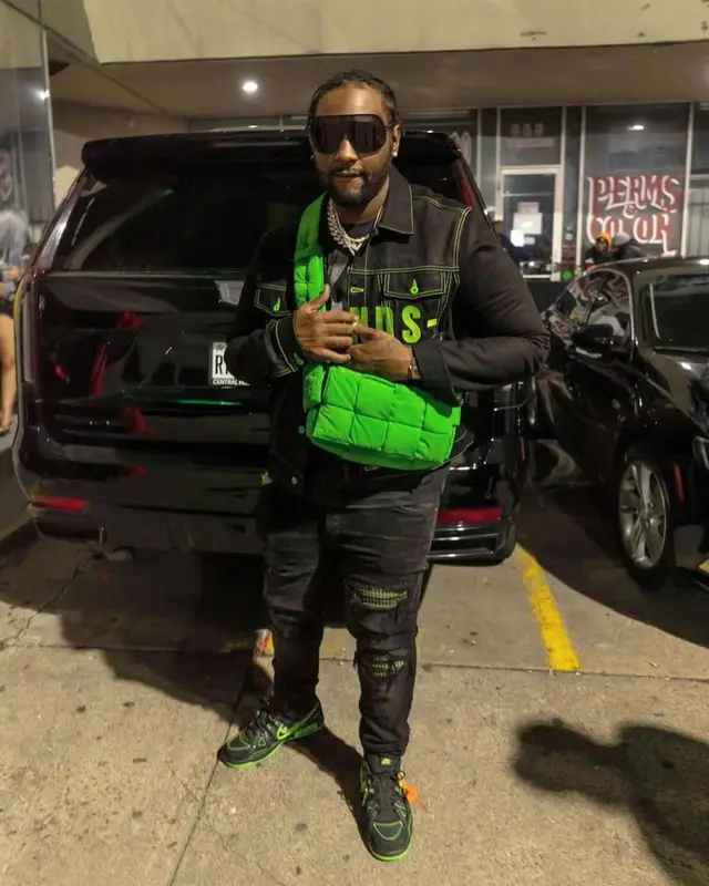 Peezy outfit in Vlone, Givenchy, and Rick Owens, 2022
