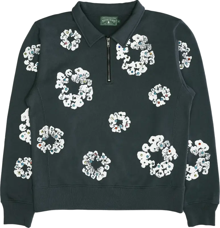 Denim Tears Rhinestone Cotton Wreath Half Zip Sweatshirt $430