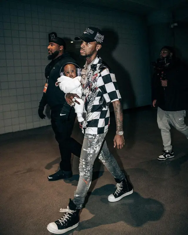 Toosii outfit in Amiri, Rick Owens, and Vonn Vittore, 2022