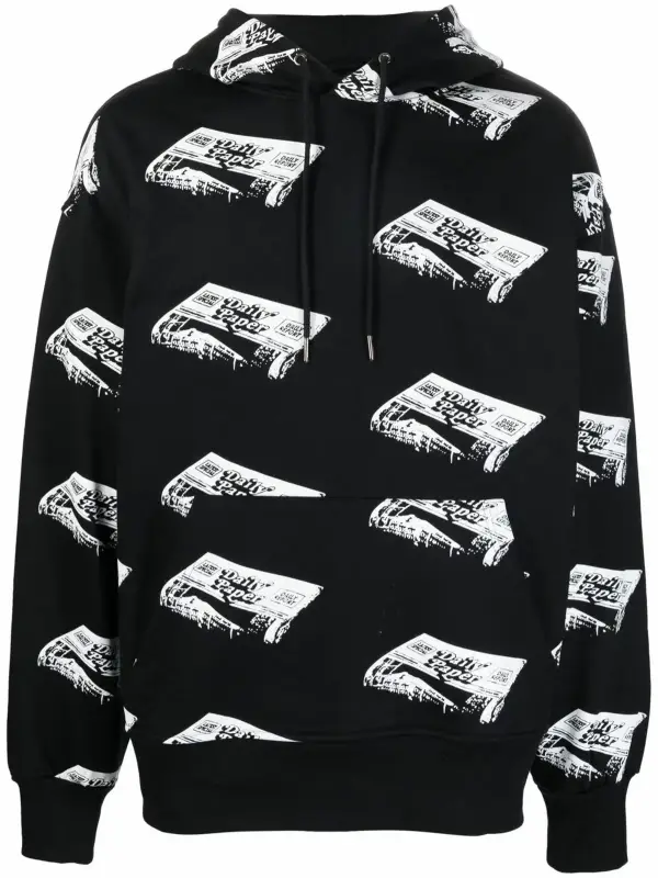 Daily Paper Newspaper-Print Pullover Black Hoodie $115