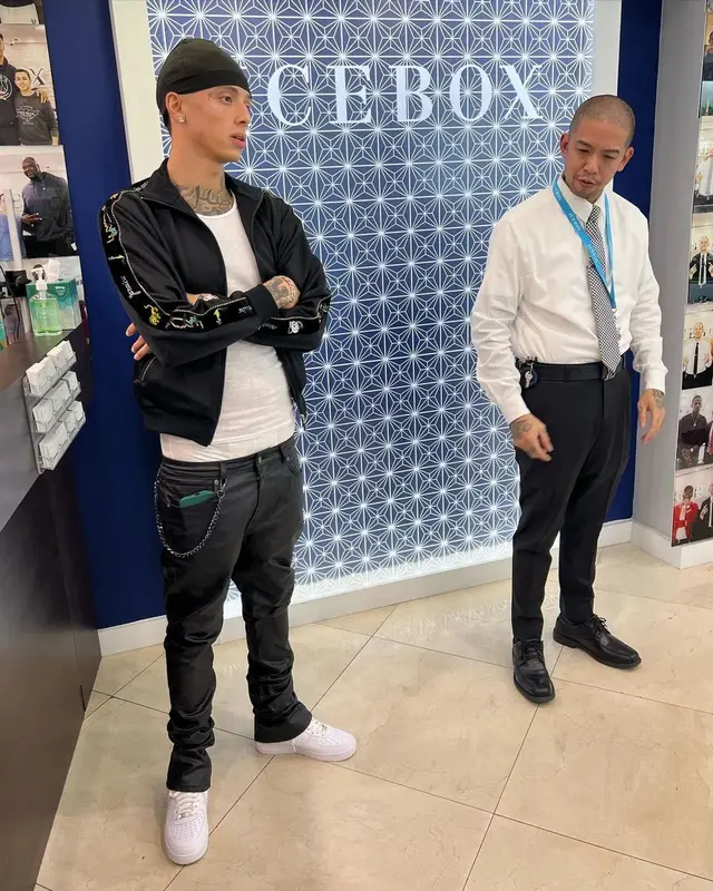 Central Cee outfit in Kapital, Purple Brand, and Nike, 2022