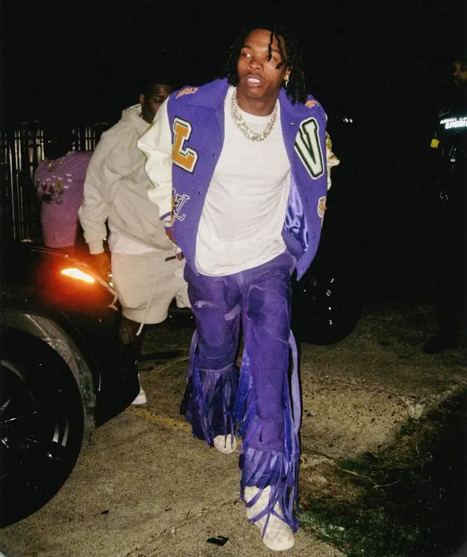 Lil Baby outfit in Louis Vuitton, Mokoo, and Nike, 2022