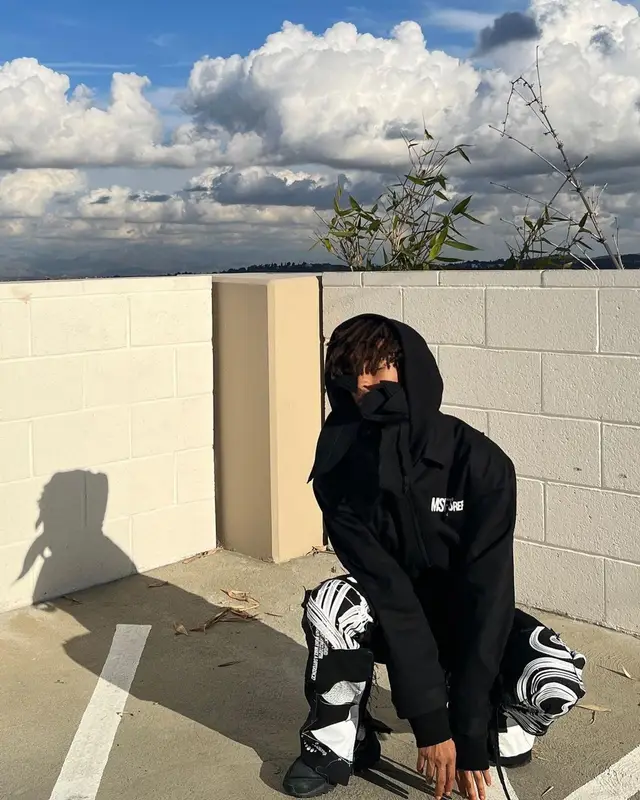 Jaden Smith outfit in MSFTSrep and New Balance, 2022