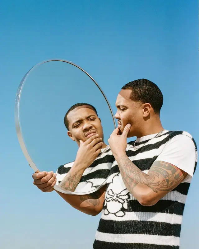 G Herbo outfit in DazeInBlue, Spider Worldwide, and Bape, 2022