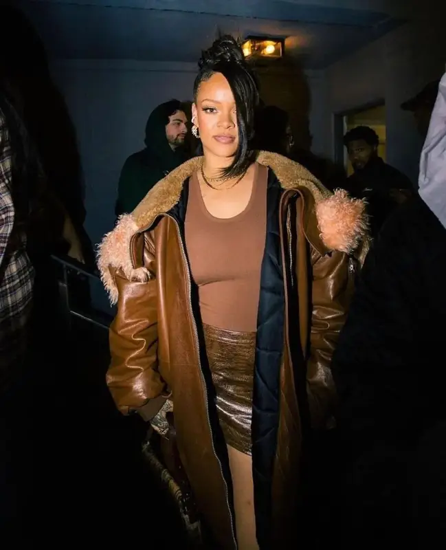 Rihanna outfit in Prada, Miaou, and Tom Ford, 2022