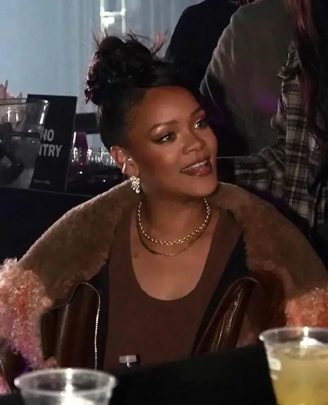 Rihanna outfit in Prada, Miaou, and Tom Ford, 2022