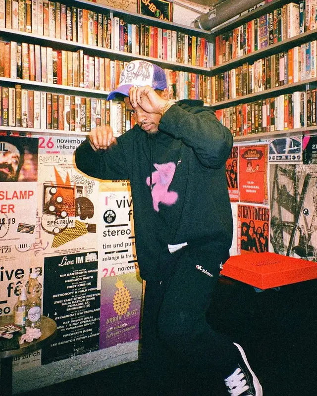 Pierre Bourne outfit in Champion and Maison Mihara Yasuhiro, 2022