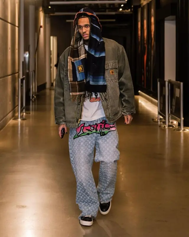 Jordan Clarkson outfit in Carhartt, Louis Vuitton, and Rick Owens, 2022