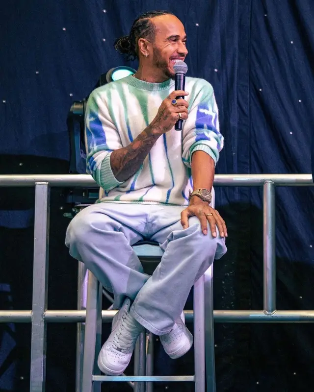 Lewis Hamilton outfit in The Elder Statesman, Ami, and Nike, 2022