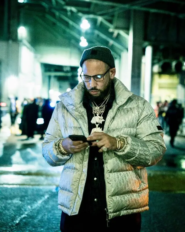 DJ Drama outfit in Dior, Amiri, and Balmain, 2022