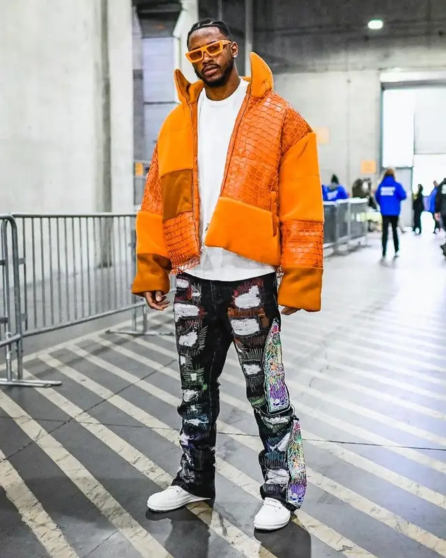 Donovan Peoples-Jones outfit in Who Decides War, Rick Owens, and Oscar and Frank, 2022
