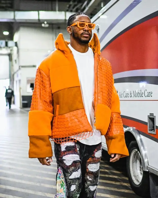Donovan Peoples-Jones outfit in Who Decides War, Rick Owens, and Oscar and Frank, 2022